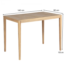 Table haute KUTA 140x90x105 cm en bois d'acacia FSC blanchi