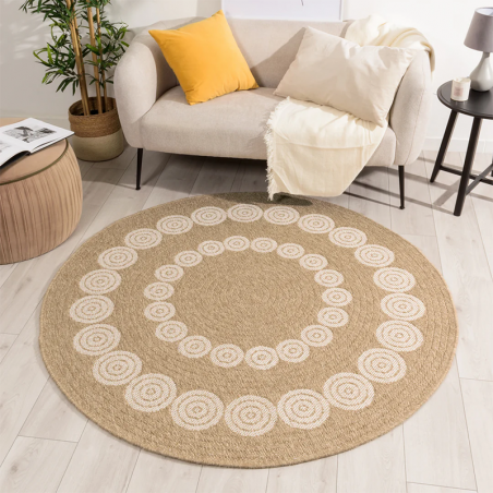 Tapis MALLORCA rond marron et blanc aspect diamètre 120 cm