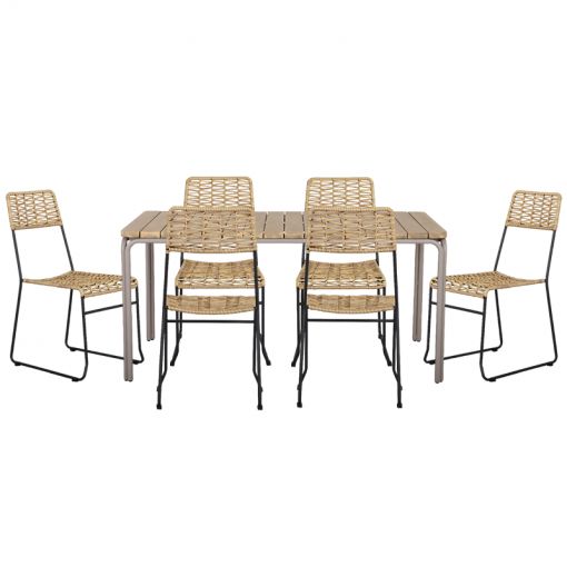 Ensemble table ASTI en bois d'acacia FSC 160 cm et 6 chaises