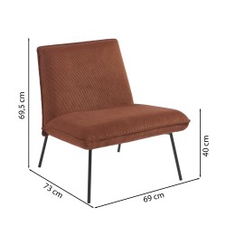 Fauteuil POLA velours côtelé terracotta