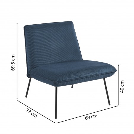 Fauteuil POLA velours côtelé bleu