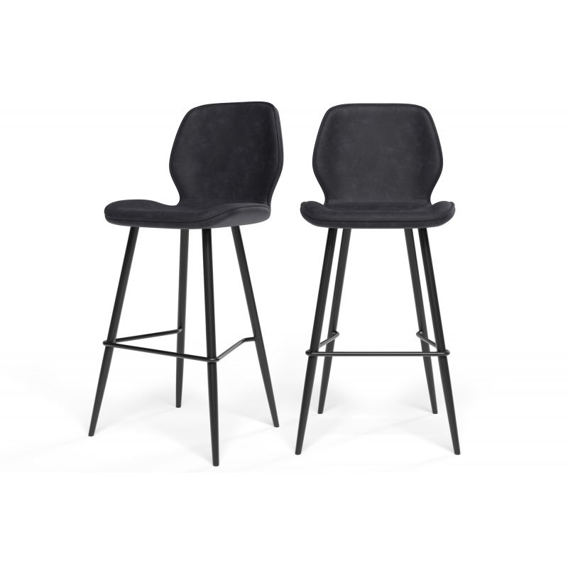 Lot de 2 tabourets de bar ETHAN en PU noir