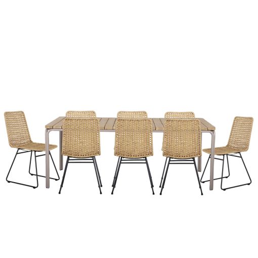 Ensemble table ASTI en bois d'acacia FSC 200 cm et 8 chaises de jardin
