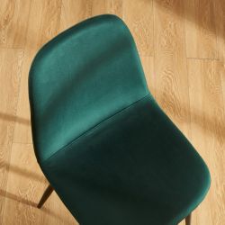 Lot de 4 chaises LENA velours vert foncé pieds métal noir