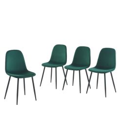 Lot de 4 chaises LENA velours vert foncé pieds métal noir