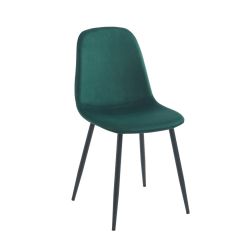 Lot de 4 chaises LENA velours vert foncé pieds métal noir