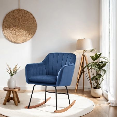 Fauteuil ELSA en velours bleu rocking chair