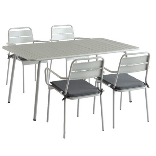 Ensemble PANTONE table 160 cm et 4 chaises de jardin gris glacier