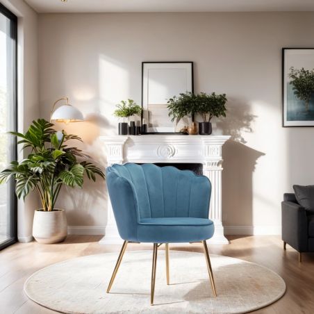 Fauteuil CALLISTA en velours bleu avec pieds doré