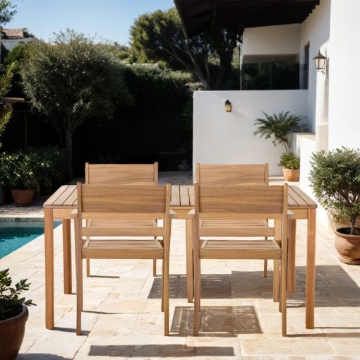 Ensemble table ORIA en bois d'acacia FSC 160 cm et 4 chaises de jardin