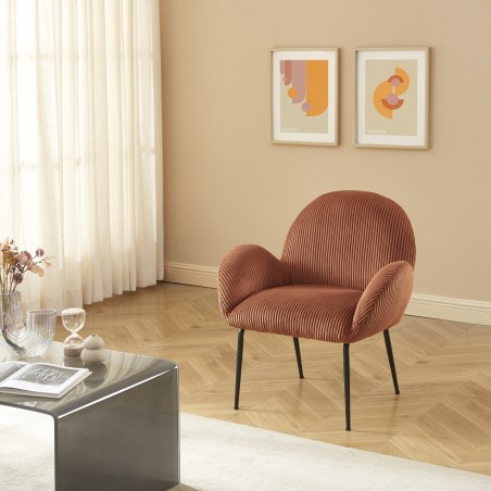 Fauteuil GINA velours côtelé terracotta