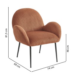 Fauteuil GINA velours côtelé terracotta