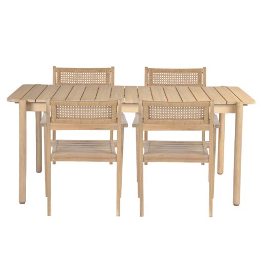 Ensemble table SAMOA en bois d'acacia FSC 180 cm et 4 fauteuils de jardin
