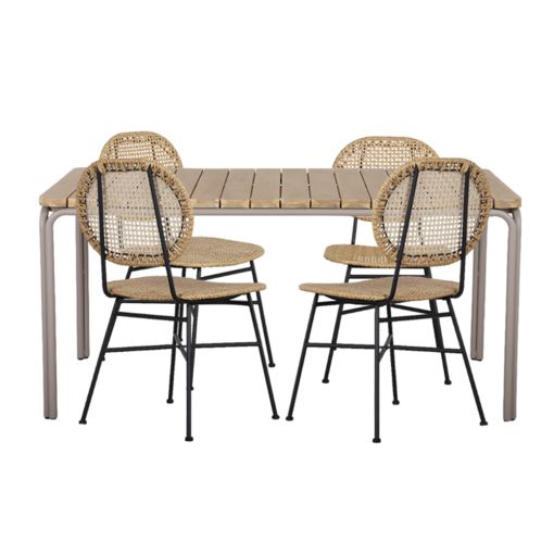 Ensemble table ASTI en bois d'acacia FSC 160 cm et 4 chaises naturelles