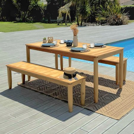 Ensemble table et bancs SAFARI 6 places 180 cm en bois teck FSC