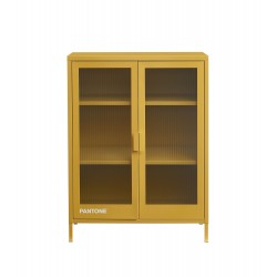 Buffet PANTONE jaune moutarde portes en verre cannelé