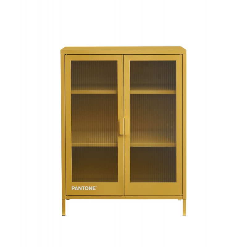 Buffet PANTONE jaune moutarde portes en verre cannelé