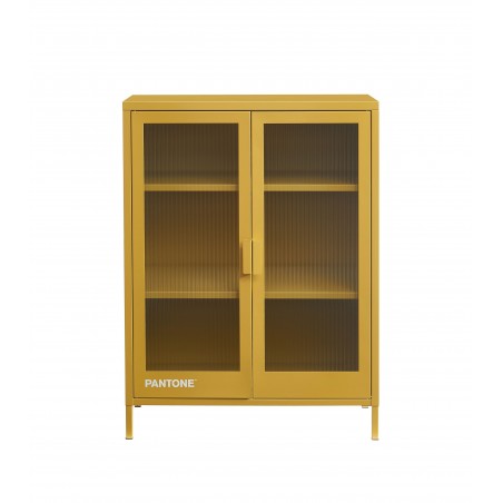 Buffet PANTONE jaune moutarde portes en verre cannelé