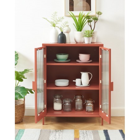 Buffet PANTONE terracotta portes en verre cannelé