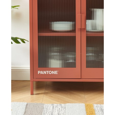 Buffet PANTONE terracotta portes en verre cannelé