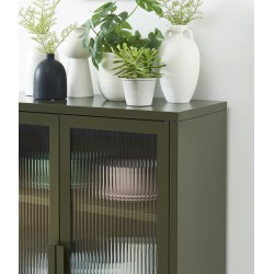 Buffet PANTONE vert olive foncé portes en verre cannelé