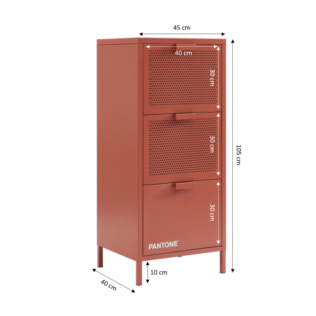 Meuble de rangement PANTONE métal terracotta 3 tiroirs h105cm