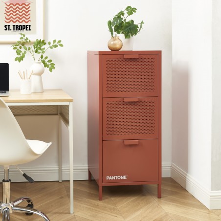 Meuble de rangement PANTONE métal terracotta 3 tiroirs h105cm