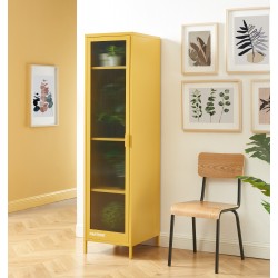 Vestiaire PANTONE jaune moutarde porte en verre cannelé