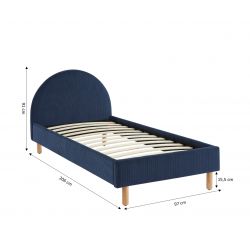 Lit enfant MAGNUS velours côtelé bleu nuit 90x190 sommier inclus