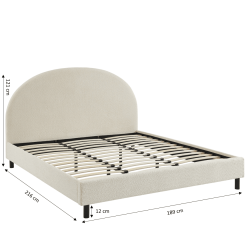 Lit double OLAF tissu bouclette écru 180x200 sommier inclus