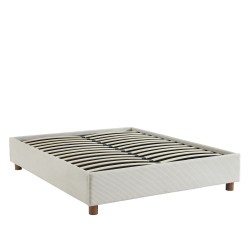 Lit coffre KORALL velours cotelé écru 160x200 sommier inclus