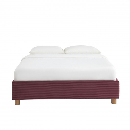 Lit coffre KORALL velours cotelé bordeaux 160x200 sommier inclus