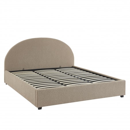 Lit coffre OLAF tissu bouclette beige 180x200 sommier inclus