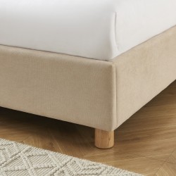 Lit coffre TSUKI velours beige sable cannage 160x200 sommier inclus 