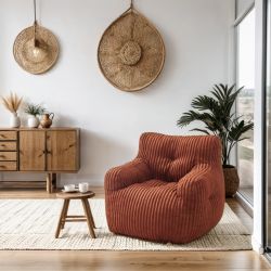 Pouf LUFFY velours côtelé terracotta