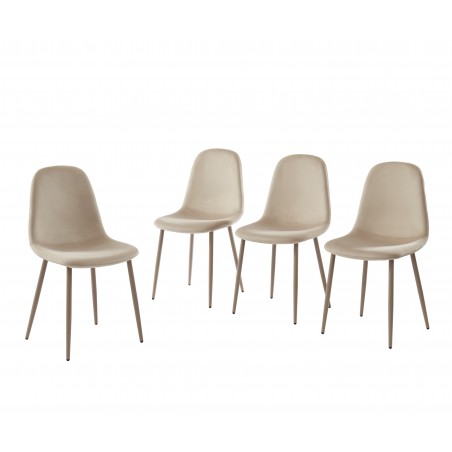 Lot de 4 chaises LENA velours beige sable pieds métal