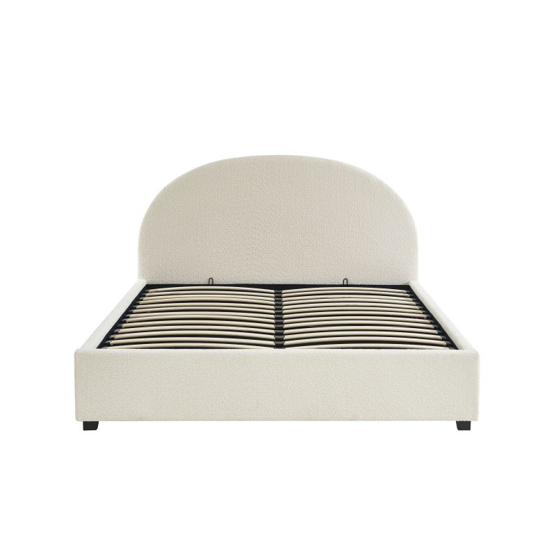 Lit coffre OLAF tissu bouclettes écru 160x200 sommier inclus