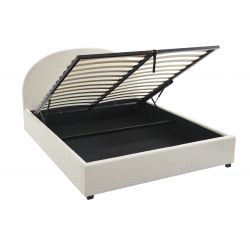 Lit coffre OLAF tissu bouclettes écru 160x200 sommier inclus