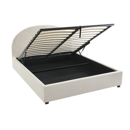 Lit coffre OLAF tissu bouclettes écru 160x200 sommier inclus