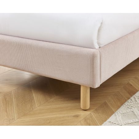 Lit enfant MAGNUS velours cotelé rose poudré 90x190 sommier inclus