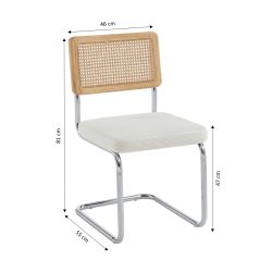 Lot de 2 chaises ELLA cannage et velours côtelé écru pieds métal chromé