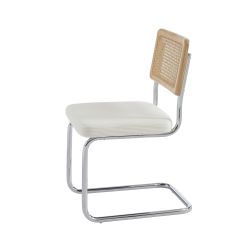 Lot de 2 chaises ELLA cannage et velours côtelé écru pieds métal chromé