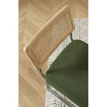 Lot de 2 chaises ELLA cannage et velours côtelé kaki pieds métal chromé