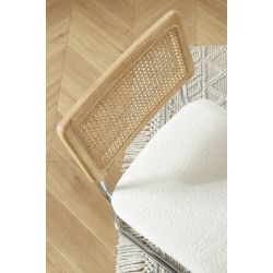 Lot de 2 chaises ELLA cannage et tissu bouclette écru pieds métal chromé