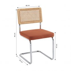 Lot de 2 chaises ELLA velours cotelé terracotta cannage et pieds métal chromé