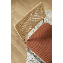 Lot de 2 chaises ELLA velours cotelé terracotta cannage et pieds métal chromé