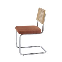 Lot de 2 chaises ELLA velours cotelé terracotta cannage et pieds métal chromé