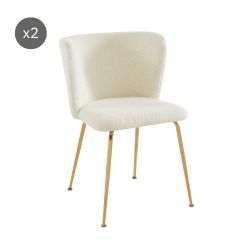 Lot de 2 chaises BIANCA tissu bouclette blanc pieds doré