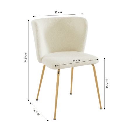 Lot de 2 chaises BIANCA tissu bouclette blanc pieds doré