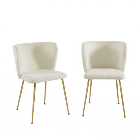 Lot de 2 chaises BIANCA tissu bouclette blanc pieds doré